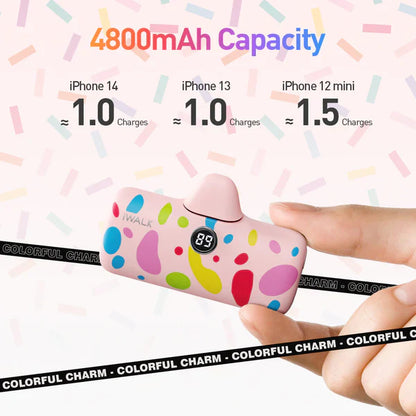 iWALK LinkPod P | 4800mAh 18W Colorful Portable Charger for iPhone [Built-In Lightning Connector]